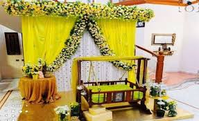 Yellow Theme Naming Ceremony Decoration At Home Naming Ceremony Decoration Cradle Ceremony Cradle Decoration