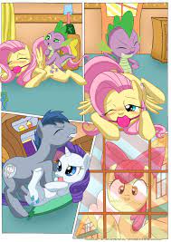 apple bloom (mlp) ball gag bbmbbf blue eyes blue hair blush bow cutie  mark dragon equine female fluttershy (mlp) friendship is magic gag green  eyes grey body hair horn