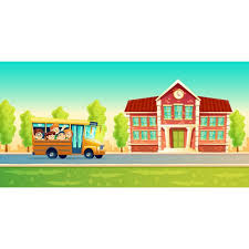ناقلات الكرتون الاطفال الى المدرسة في حافلة صفراء صور المتجهات مع المواد Png Cartoon Kids Outdoor School Illustrations Posters
