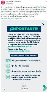 May 18, 2021 · el presidente andrés manuel lópez obrador informó durante la conferencia mañanera que en julio comenzará la vacunación para personas de 40 a 49 años. Mi Vacuna Jalisco Abren Registro Para Segunda Dosis De Pfizer O Sinovac En La Zmg El Informador