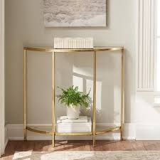 Home Decorators Collection Bella Aged Gold Demilune Glass Console Table 9966900910 The Home Depot In 2020 Glass Console Table Console Table Decorating Dining Room Console Table