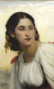 Sold at Auction: Émile Lévy, 19c EMILE LEVY Gypsy Girl Portrait Oil Painting