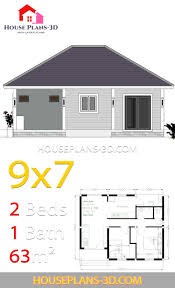 You can use it as attached master bathroom or common perfect layout for luxurious master bathroom. House Plans 9x7 With 2 Bedrooms Hip Roof House Plans 3d