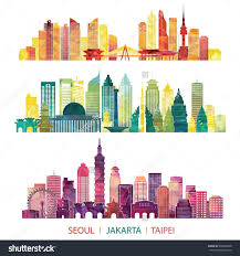 Stock Vector Skyline Detailed Silhouette Set Seoul Jakarta Taipei Vector Illustration 339699605 Jpg 15 City Silhouette Chinese New Year Card City Illustration