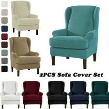 Us 2pcs Sofa Cover Set Wingback Armchair Elastic Slipcovers Soft Wing Back Chair In 2020 Chair Covers Slipcover Wingback Chair Slipcovers Recliner Chair Covers