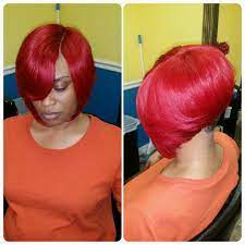 Fire Red Quick Weave Bob With Invisible Part Styles By Cola Summers Colsum Black Hairstyles With Weave Quick Weave Hairstyles Quick Weave Bob