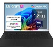 LG gram AI 16Z90TL Copilot+ PC, Notebook 16" 2.5K, Intel Core Ultra 7  (Serie 2) 256V, 16GB RAM, 512GB SSD, AI PC, Ultraleggero solo 1.2 kg,  Batteria ...