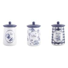 Intricate details and streamlined style give this set of canisters from our picket porcelain collection a timeless appeal. Blue White Modern Design Set Of 3 Tea Coffee Sugar Canister Set Containers Home Garden Canisters Jars