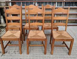 6 Vintage French Solid Oak Farmhouse Ladder Back Dining Chairs With Rush Seats Portas De Madeira De Madeira Madeira