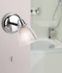 01225 704442 lighting by room Chrome Bathroom Ip44 Rated Wall Light With Glass Shade Pull Cord Switch