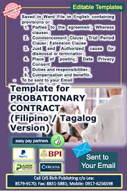 Template Probationary Contract Filipino Tagalog Version Soft Copy Editable Template Lvs Rich Publishing