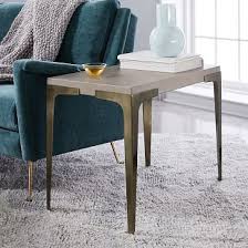 The Tapered Antiqued Brass Legs On This Side Table Lend Its Concrete Finished Tabletop A Lofty Refined Meets Industr Furniture Stylish Side Table Living Table