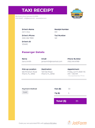 Bills99.com is a free receipt maker using which you can make customized receipts for your requirements. Taxi Receipt Template Pdf Templates Jotform