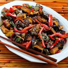 Sriracha Spiced Stir Fried Tofu With Eggplant Red Bell Pepper And Thai Used A Pound Of Thinly Sliced Chicken B Stuffed Peppers Eggplant Recipes Fried Tofu