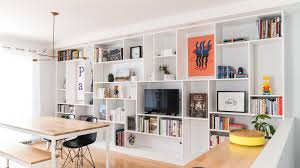 Before After A Big Blank Wall Gets A Very Functional Facelift Living Room Design Decor Wall Shelves Living Room Big Blank Wall