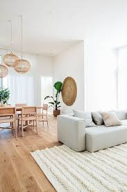Wooden Floors White Walls Light Grey Couch With Grey And Beige Cushions Wooden Hanging Lamp S In 2020 Wooden Floors Living Room Living Room Carpet Living Room Flooring