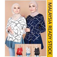 Jual blouse wanita muslimah lengan panjang warna hitam. Ready Stock Madeena Blouse Wanita Kain Cotton Laici Ironless Madeena Crack Line Fashion Blouse