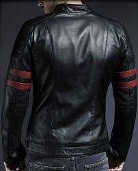 Genuine Leather Fight Club Retro Mayhem Black Biker Jacket With Red Stripes Ebay Leather Jacket Men Cafe Racer Leather Jacket Cool Jackets For Men