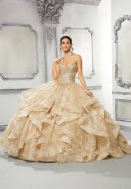 Large selection of gold quinceanera dresses, champagne gold, rose gold, blush gold, wine gold. Quinceanera Dresses By Madeline Gardner Morilee