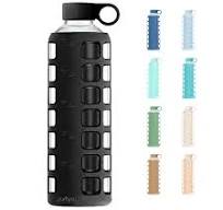 purifyou 40oz / 32oz / 22oz / 12oz Borosilicate Glass Water Bottle with  Time & Volume Markers, Silicone Sleeve, Stainless Steel Lid | Reusable  Glass ...