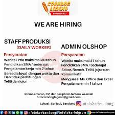 Lihat lowongan kerja di jora. Lowongan Kerja Staff Produksi Admin Online Corndog Legend Bandung Juni 2020 Info Loker Bandung 2021