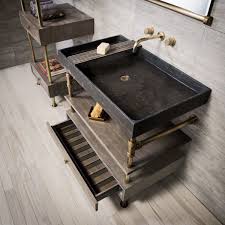 Dailyproductpick The Ventus Bath Console By Stone Forest Combines An Integral Stone Sink With Wood And Metal Components For A Fancy Sink Stone Sink Metal Sink