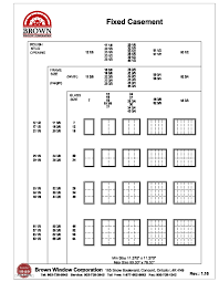 fixed casement window size chart from brown window corporation