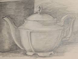 Vintage Realist Still Life Tea Pot Pencil Drawing