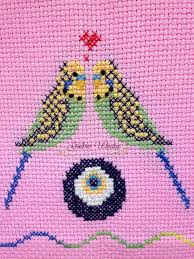 Etamin Crossstitch Embroidery Handwork Handmade Decoration Pattern Design Hobby Budgerigar Parakeet Lovebird Bird Et Desenler Nakis Oya