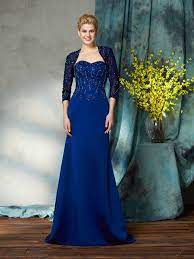 Nutzen sie die features unseres onlineshops und die diversen filteroptionen: Brautmutterkleider Abendkleid Lang Dunkelblau Satin Mit Perlen Jacke Bolero