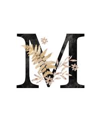 monogram m black gold flowers and foliage sticker by floralmonogram in 2021 gold flowers alphabet wallpaper monogram wallpaper