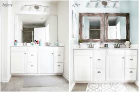 Small bathroom makeover ideas with diy herringbone accent wall (different bathroom with the after bathroom cabinet makeover. 5 Simple And Inexpensive Ways To Update A Builder Grade Bathroom Abby Lawson