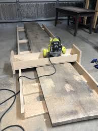 This one was made from 3 discarded pallets for the base, and a pergola top added (but not from pallets). Finally Got Around To Making A Slab Flattening Jig Oak Bar Top Here We Come Woodworking