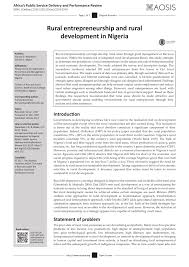 Pdf Rural Entrepreneurship And Rural Development In Nigeria
