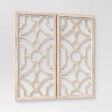 Set Of 2 Wood Lattice Wall Hanging Brown Threshold Lattice Wall Carved Wood Wall Art Beautiful Wall Decor