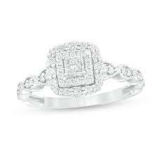 Zales celebration 18k white gold platinum 0.55ct round diamond engagement ring. 3 8 Ct T W Princess Cut Diamond Double Frame Art Deco Vintage Style Engagement Ring In 10k White Gold Zales
