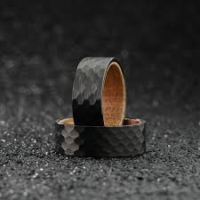 Black Hammered Whiskey Barrel Ring, Mens Wedding Band, Wood Engagement  Tungsten Ring, Man Wedding Bands, Unique Boyfriend Gifts For Him