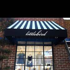Black And White Awning With Text Signage Restaurant Patio Store Front Windows Store Signage