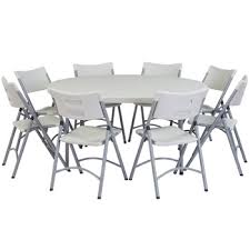 A set of pine tables and chairs is the perfect smaller seating solution. National Plastic Folding Table Chair Set 60 Round Folding Table With 8 Folding Chairs 602 8 Bt60r 1 Packaged Tables And Chairs Worthington Direct