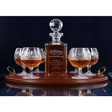 crystal decanter and six brandy goblet
