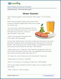 Write out the subtitle, identifying story elements, then the # and then the correct short answer Reading Comprehension Worksheet And Kid S Fable Dinner Disaster