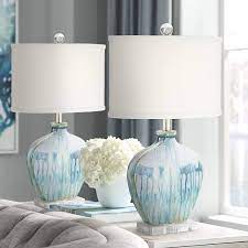 Maybe you would like to learn more about one of these? Buy Mia Coastal Contemporary Style Table Lamps Set Of 2 Ceramic Blue Drip Off White Oval Shade Decor For Living Room Bedroom Beach House Bedside Nightstand Home Office Family Possini Euro
