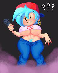 1girls ??? big breasts blue hair blush boyfriend (friday night  funkin) breasts curvy figure earrings female female boyfriend (friday night  funkin) friday night funkin gender transformation genderswap hat lamarkey