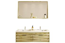 Check spelling or type a new query. Meuble De Salle De Bain En Bois D Acacia Avec Double Vasque Et Miroir Hellin