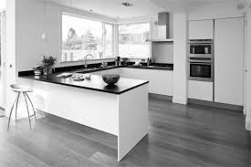 This stunning black and white kitchen is practically split in half: White And Gray Themed Kitchen Novocom Top