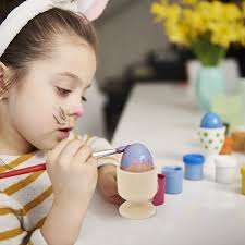 5pcs Wooden Easter Egg Wood Artificial Bird Pigeon Egg Kids Diy Painted  Eggs Cup Holder For Home Easter Day Party Decor Supplies