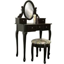 Amazon Com Black Vanity Table Set Jewelry Armoire Makeup Desk Bench Drawer Home Kitchen 150 Vanity Table Set Black Vanity Table Vanity Table