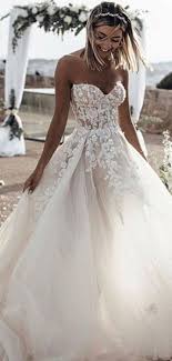 Charming A Line Sweetheart Tulle Sweep Train Wedding Dresses With Appliques Fpwd041 Lace Sweetheart Wedding Dress Wedding Dresses Strapless Sweetheart Wedding Dress