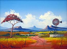 Pieter Van Heerden Colourful Landscape 400 X 300 Landscape Art Painting Canvas Painting Projects Windmill Art