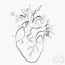 Affordable and search from millions of royalty free images monochrome broken heart symbol with pen and ink drawing style on polka dot pop art background. Human Heart With Flowers Art Print By Trisha X Tattoo Society6 Line Art Tattoos Human Heart Tattoo Line Art Drawings